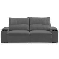 Sofá Retrátil Reclinável Para Sala 3 Lugares 245cm Ricci F04 Veludo Cinza Escuro - Lyam Decor - 2