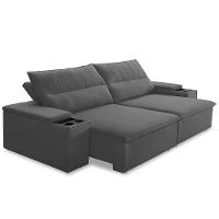 Sofá Retrátil Reclinável Para Sala 3 Lugares 245cm Ricci F04 Veludo Cinza Escuro - Lyam Decor - 5