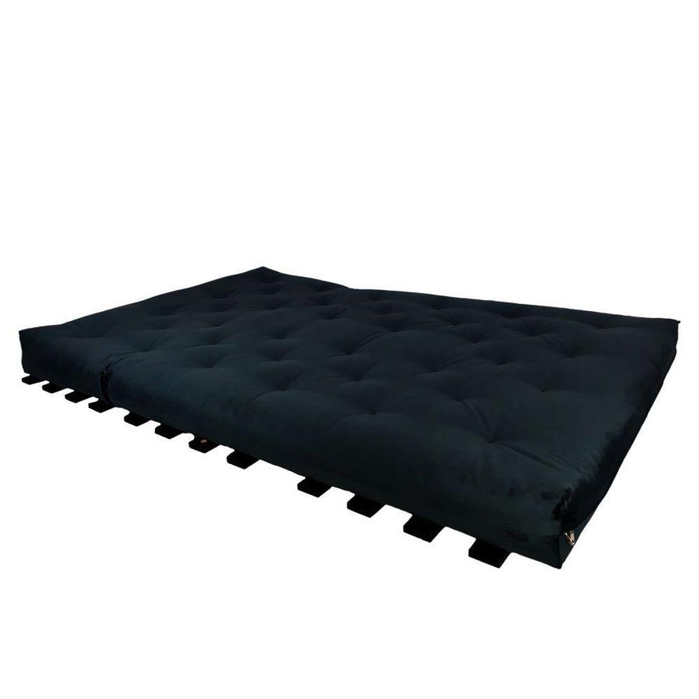 Sofa Cama Casal Futon Oriental Preto Com Madeira Preta - 2
