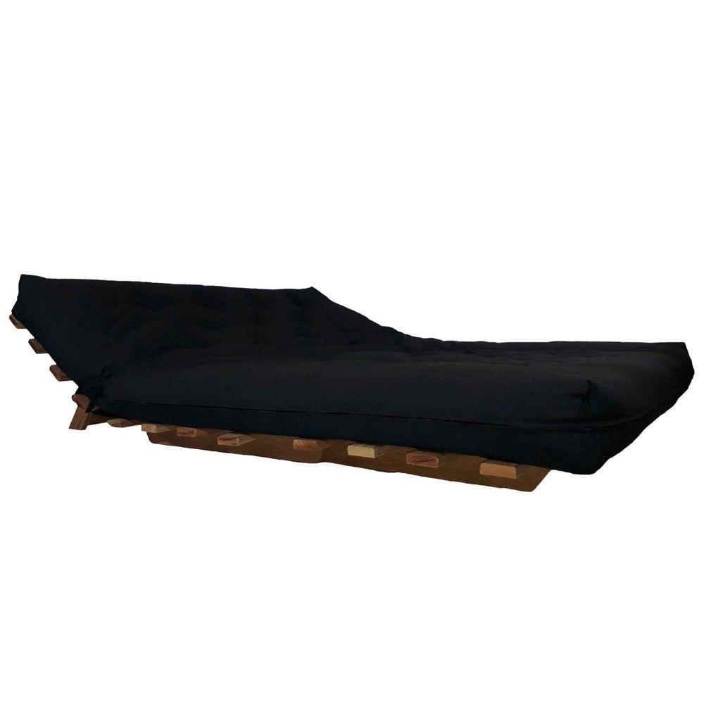 Sofa Cama Casal Futon Oriental Preto Com Madeira Preta - 3