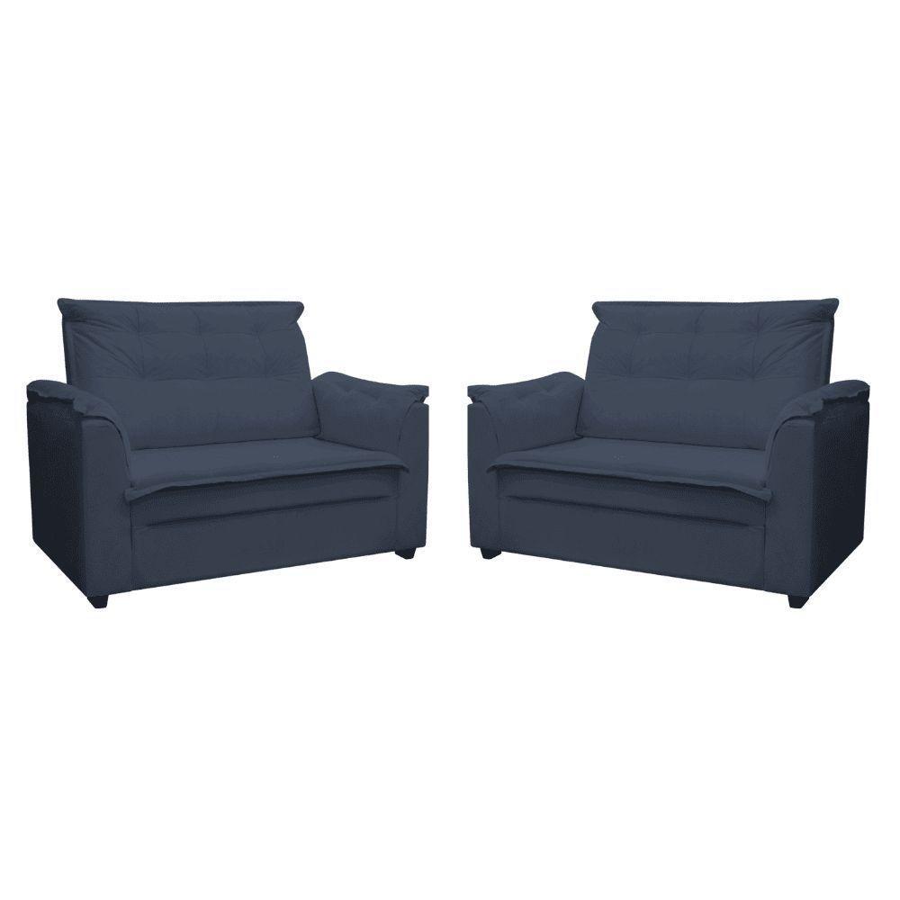 Kit 03 Sofás 2 Lugares Namoradeira Marrocos 1,40m Sala De Tv Estar Recepção Suede Azul Marinho Mabe Magazine - 3