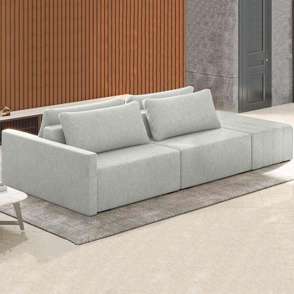 Sofá Ilha Modular Com Puff Para Sala Living 252cm Georgia K04 Linho Cinza - Mpozenato - 2
