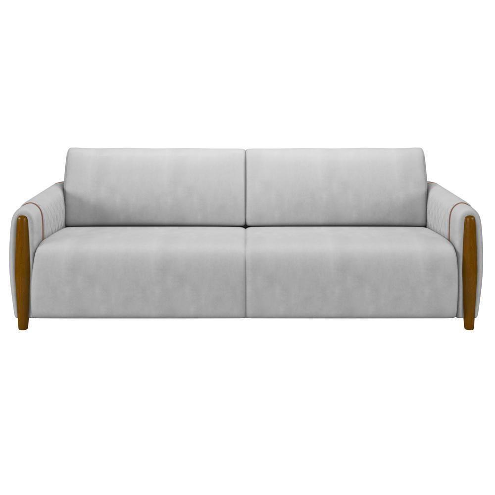Sofá 3 Lugares 223cm Pés Madeira Amaranto M22 Veludo Cinza - Mpozenato - 3