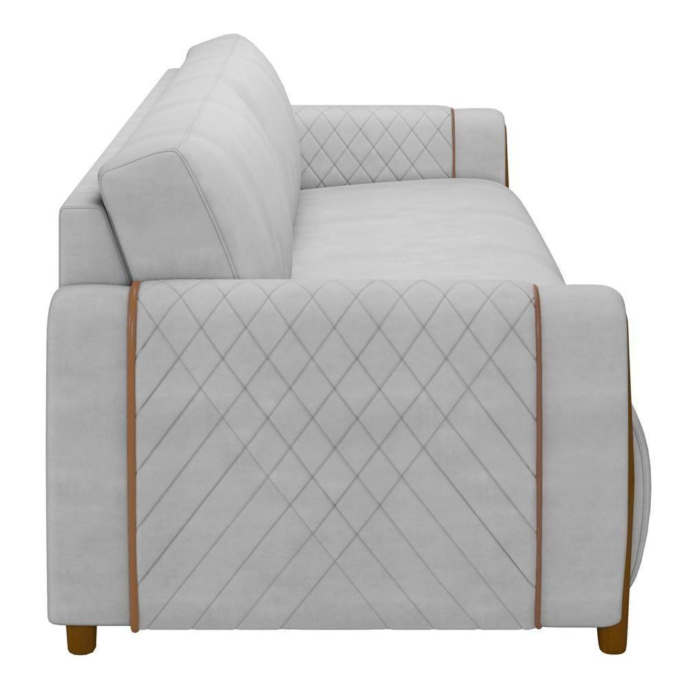 Sofá 3 Lugares 223cm Pés Madeira Amaranto M22 Veludo Cinza - Mpozenato - 5