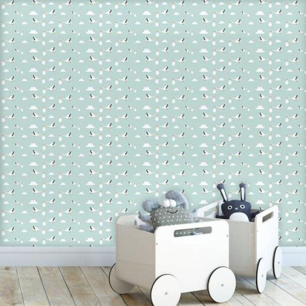 Papel De Parede Kids Cegonha Bebê - 1