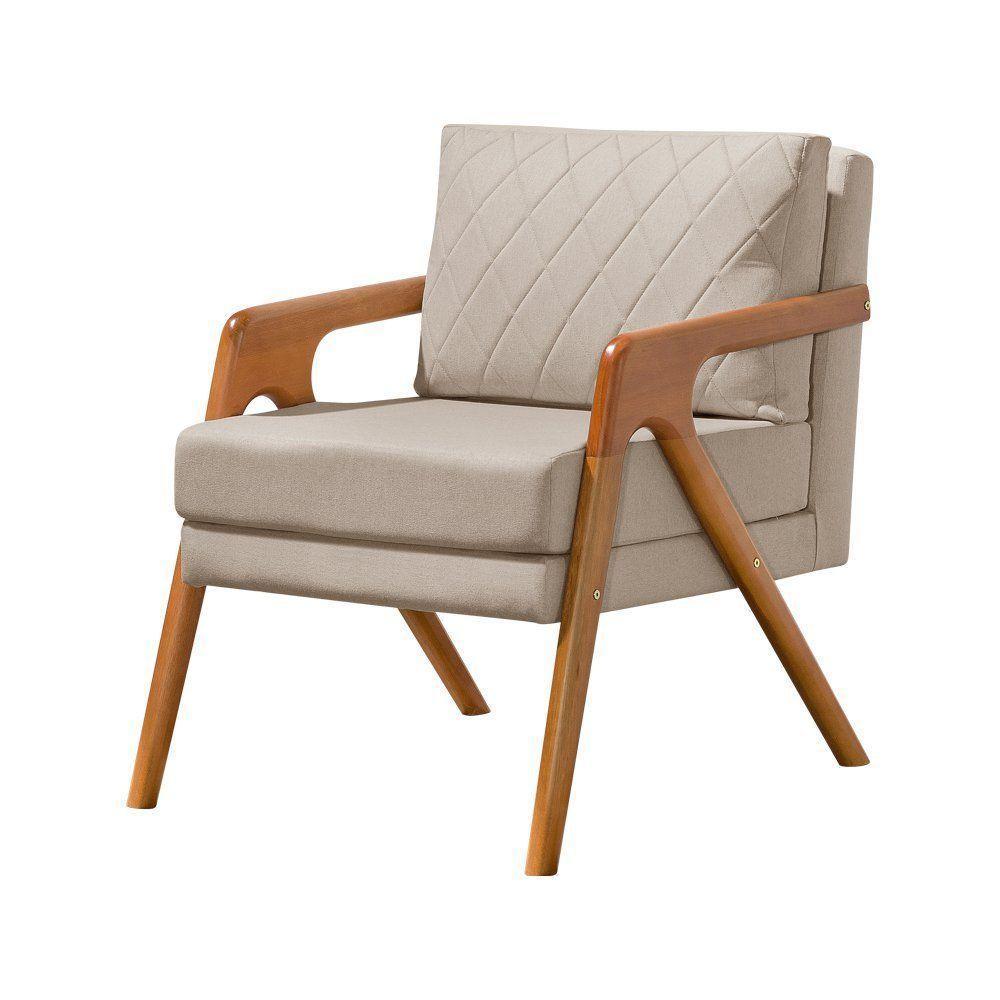 Poltrona Mona Luxo Onix Madeira Maciça Tecido Veludo Bege Web Holz - 2