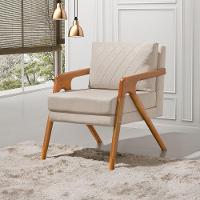 Poltrona Mona Luxo Onix Madeira Maciça Tecido Veludo Bege Web Holz - 1