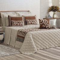 Kit Cobre Leito Colcha Tierry Queen 5 Peças Hipercal 180 Fios - Cáqui - 1