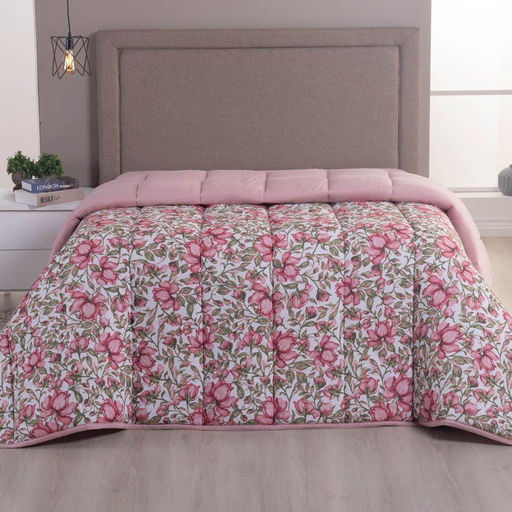Edredom Queen Luar Super Macio Malha 100% Algodão Dupla Face 01 Peça - Rose Floral - 1