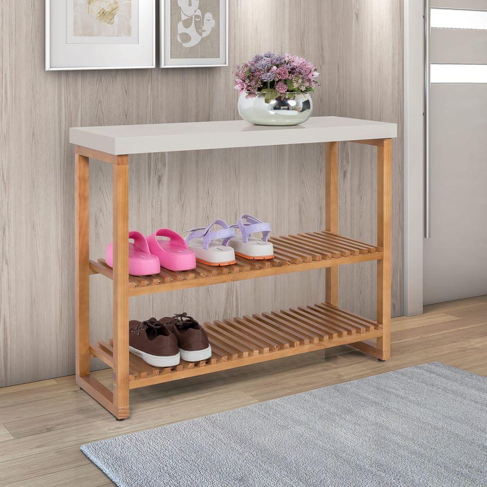 Aparador Balcão Gold Tampo MDF 25mm Maciço Pés Madeira Off White - 1