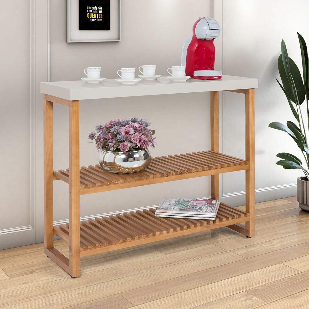 Aparador Balcão Gold Tampo MDF 25mm Maciço Pés Madeira Off White - 3