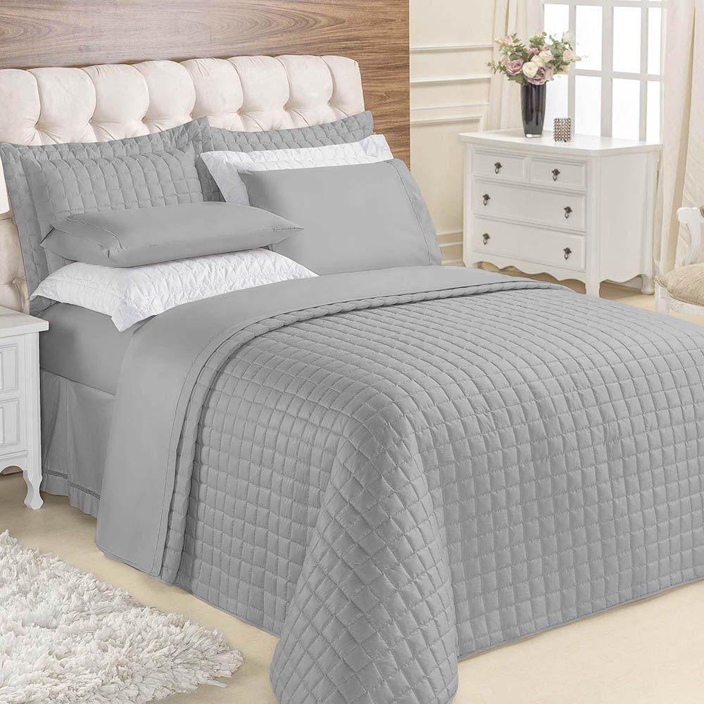 Kit Cobre Leito Colcha Veneza King 3 Peças Hipercal 180 Fios - Cinza - 1