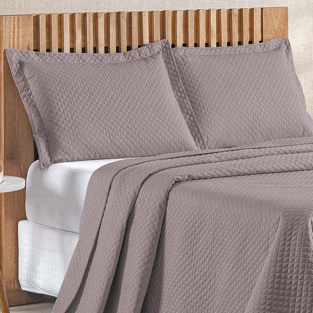 Kit Cobre Leito Colcha Ideale Queen 3 Peças Matelado Geométrico - Lavanda - 100% Poliéster - 2