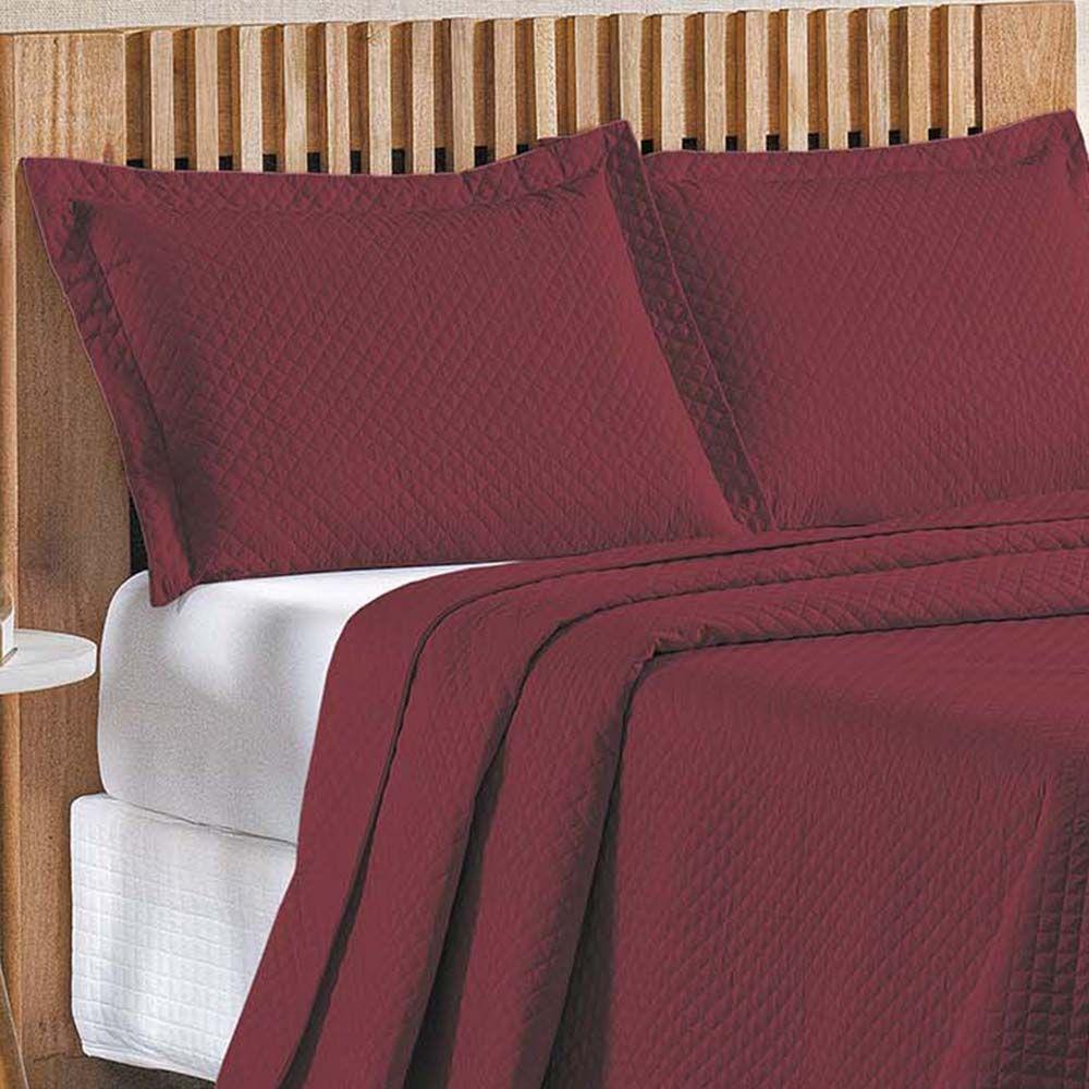 Kit Cobre Leito Colcha Ideale Queen 3 Peças Matelado Geométrico - Vinho - 100% Poliéster - 2