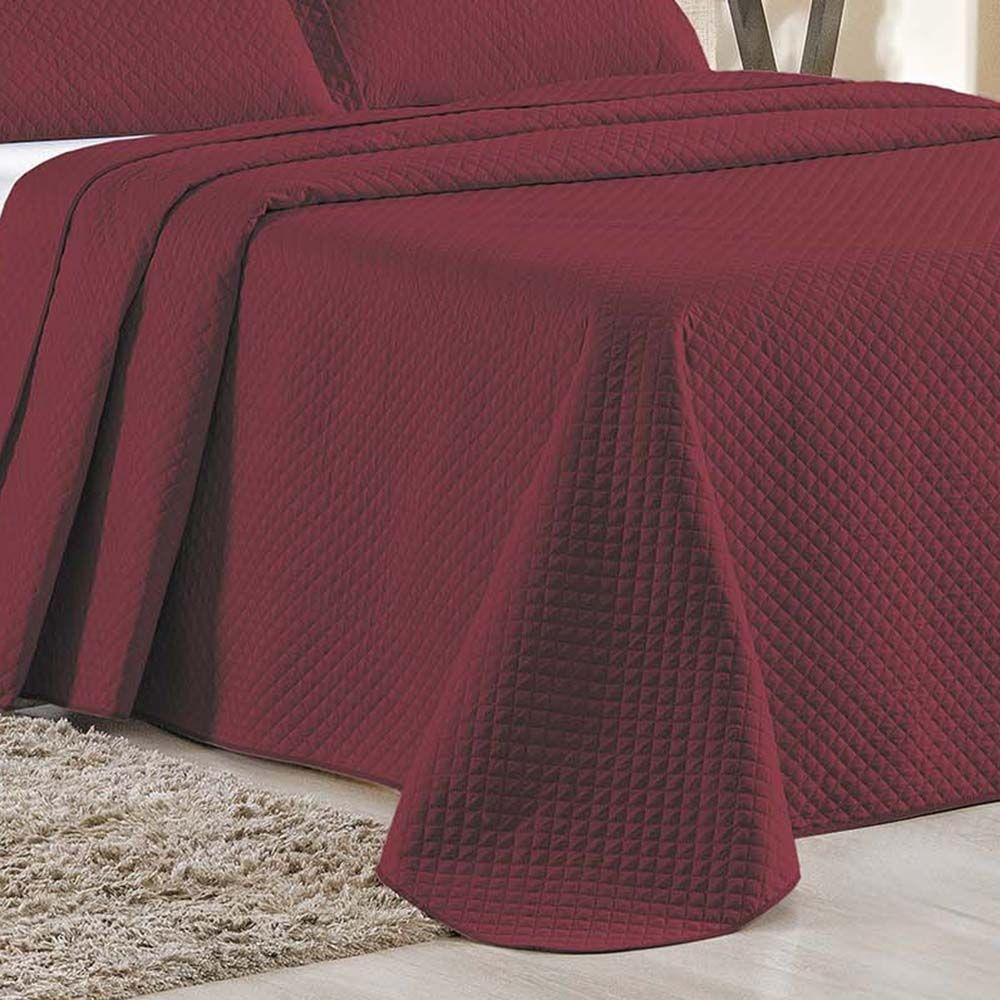 Kit Cobre Leito Colcha Ideale Queen 3 Peças Matelado Geométrico - Vinho - 100% Poliéster - 3