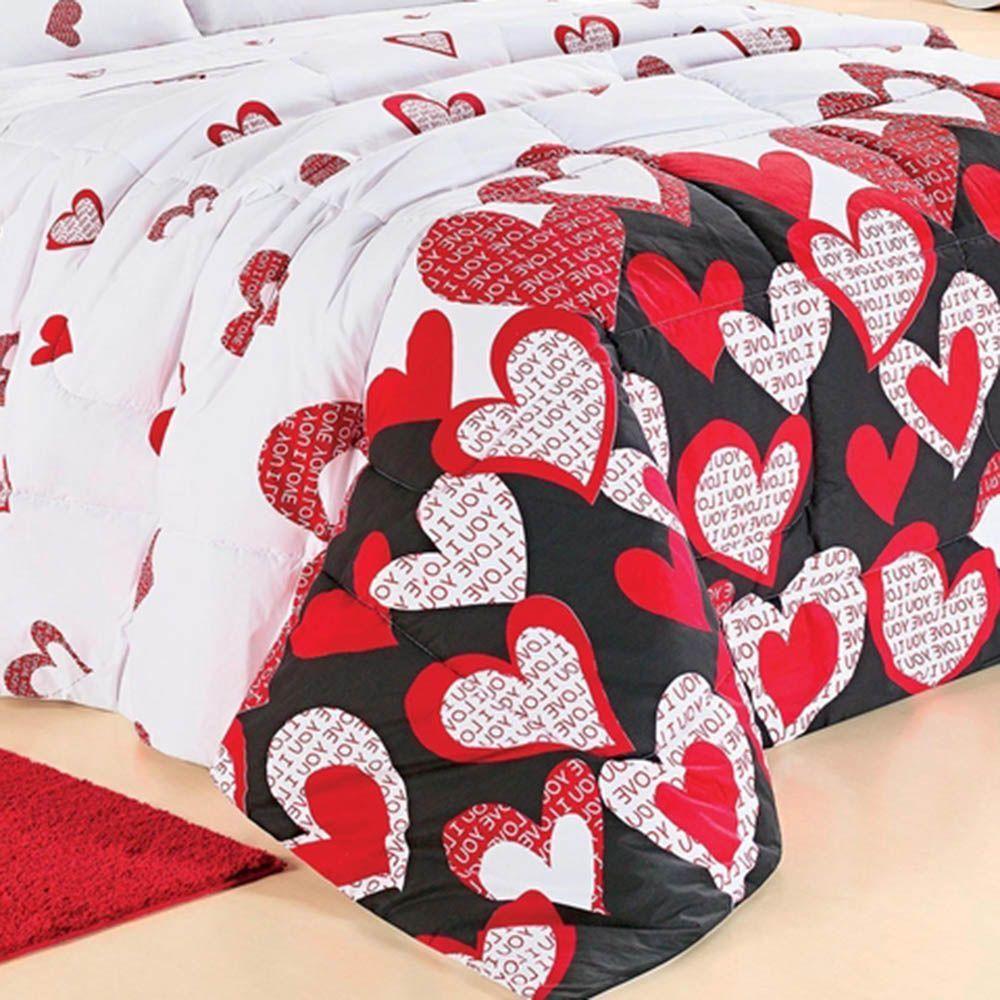 Kit Cobre Leito Colcha Encatare Casal 3 Peças Percal 200 Fios 100% Algodão - Love - 2