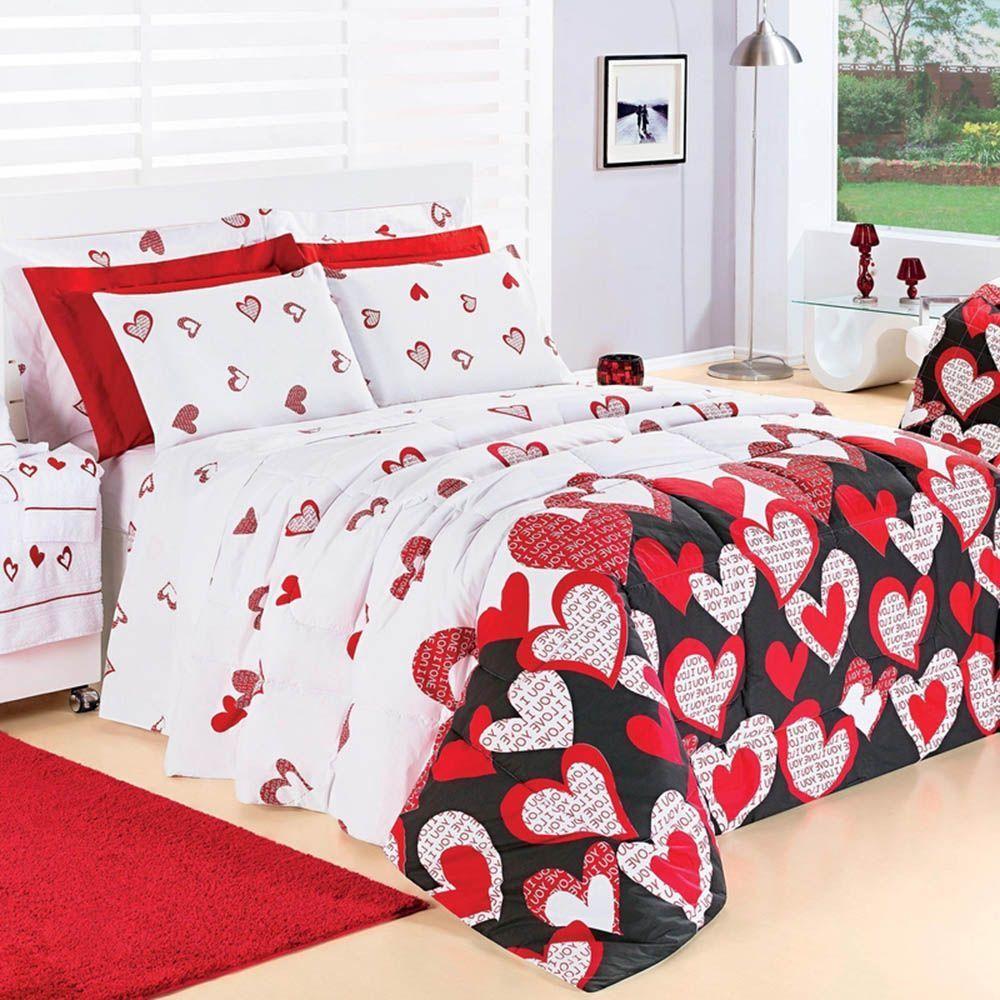 Kit Cobre Leito Colcha Encatare Queen 3 Peças Percal 200 Fios 100% Algodão - Love - 1