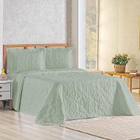 Kit Cobre Leito Colcha Celeste Queen 3 Peças Matelado Floral 180 Fios - Verde Malva - 1