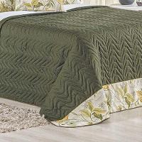 Kit Cobre Leito Colcha Forest Queen 3 Peças Percal 150 Fios 100% Algodão - Verde Musgo Floral - 3