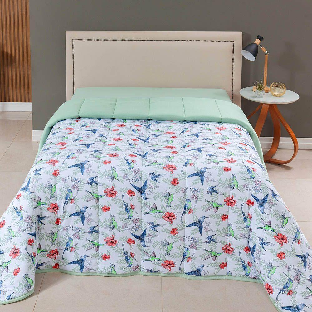 Edredom Queen Luar Super Macio Malha 100% Algodão Dupla Face 01 Peça - Verde Birds - 1