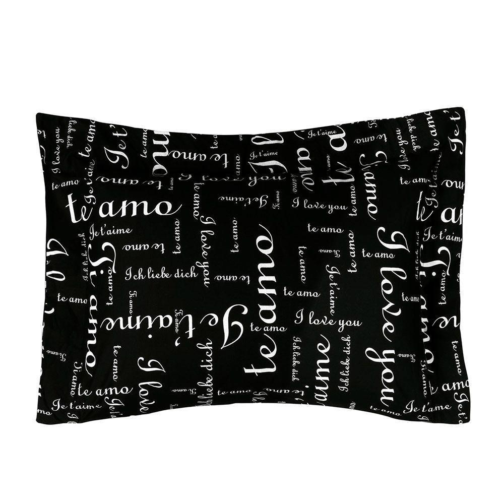 Kit Edredom Te Amo Queen 5 Peças Dupla Face 100% Algodão Percal 150 Fios - Preto-branco - 3