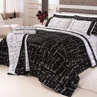 Kit Edredom Te Amo Queen 5 Peças Dupla Face 100% Algodão Percal 150 Fios - Preto-branco - 1