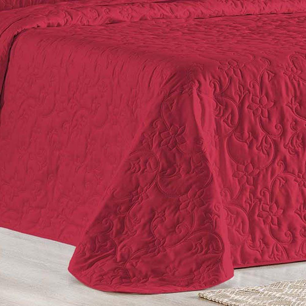 Kit Cobre Leito Colcha Celeste Queen 3 Peças Matelado Floral 180 Fios - Vermelho - 2