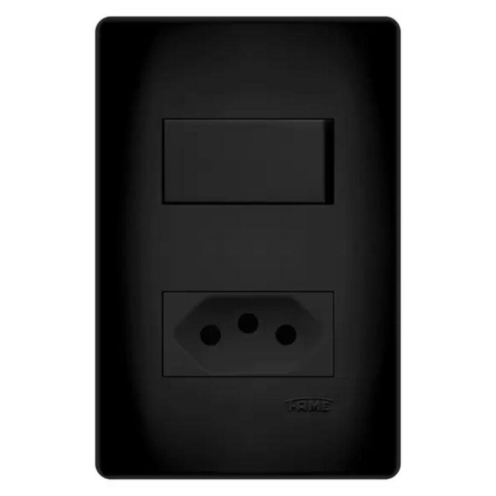 Conjunto Fame Habitat Black - Interruptor Simples 16a, Tomada 2p+t 20a - 1
