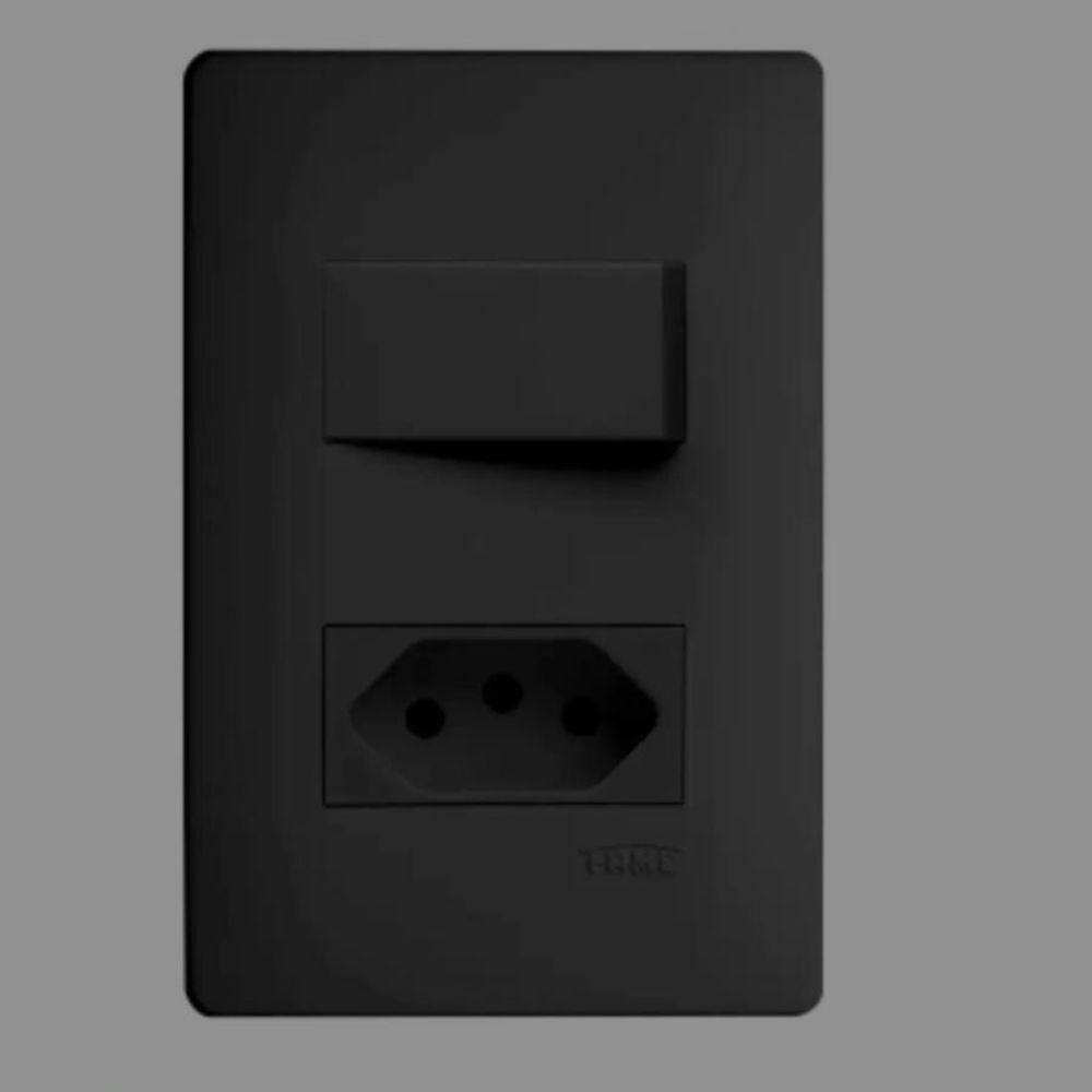 Conjunto Fame Habitat Black - Interruptor Simples 16a, Tomada 2p+t 20a - 2