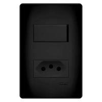 Conjunto Fame Habitat Black - Interruptor Simples 16a, Tomada 2p+t 20a - 1