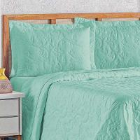 Kit Cobre Leito Colcha Celeste Queen 3 Peças Matelado Floral 180 Fios - Verde Tiffany - 2