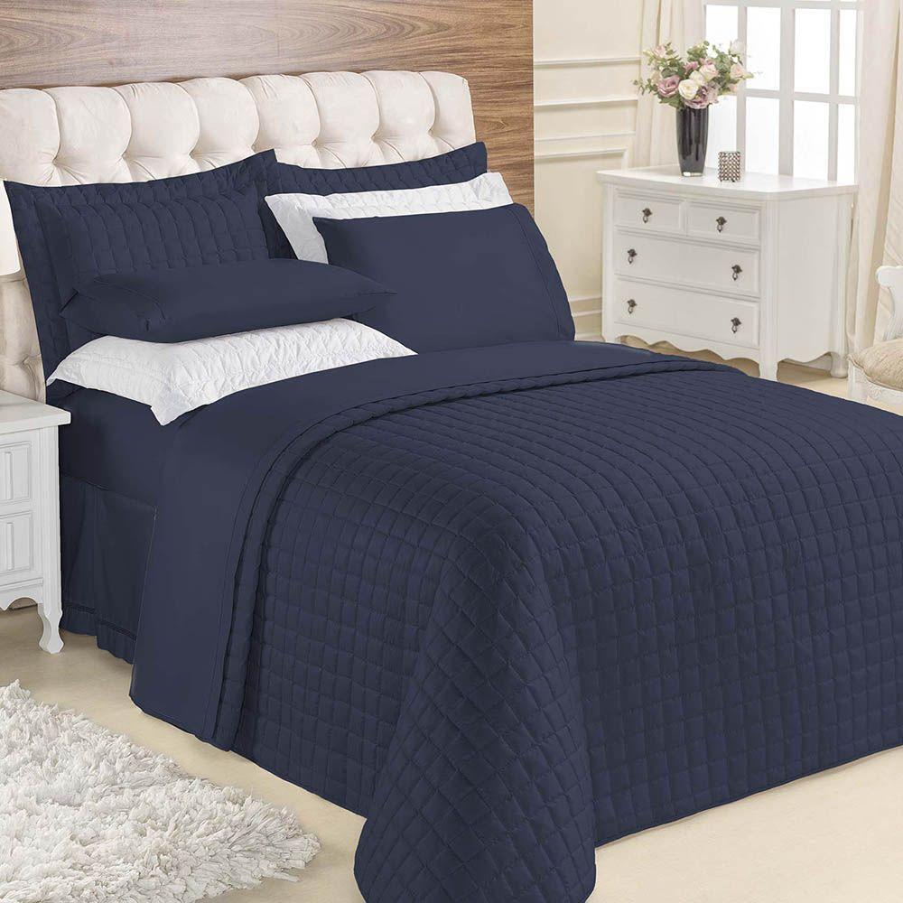 Kit Cobre Leito Colcha Veneza King 3 Peças Hipercal 180 Fios - Azul Marinho - 1