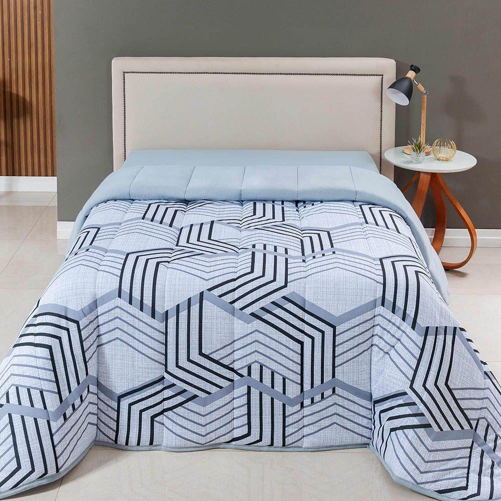 Edredom King Luar Super Macio Malha 100% Algodão Dupla Face 01 Peça - Cinza Geométrico - 1