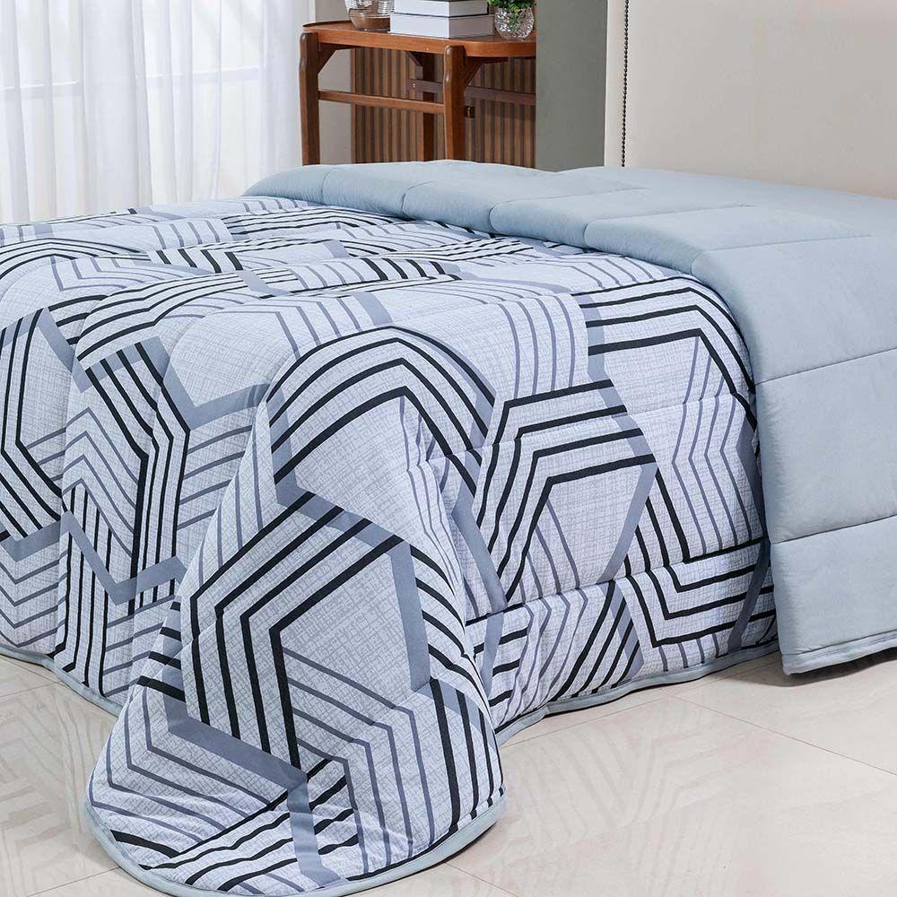 Edredom King Luar Super Macio Malha 100% Algodão Dupla Face 01 Peça - Cinza Geométrico - 3