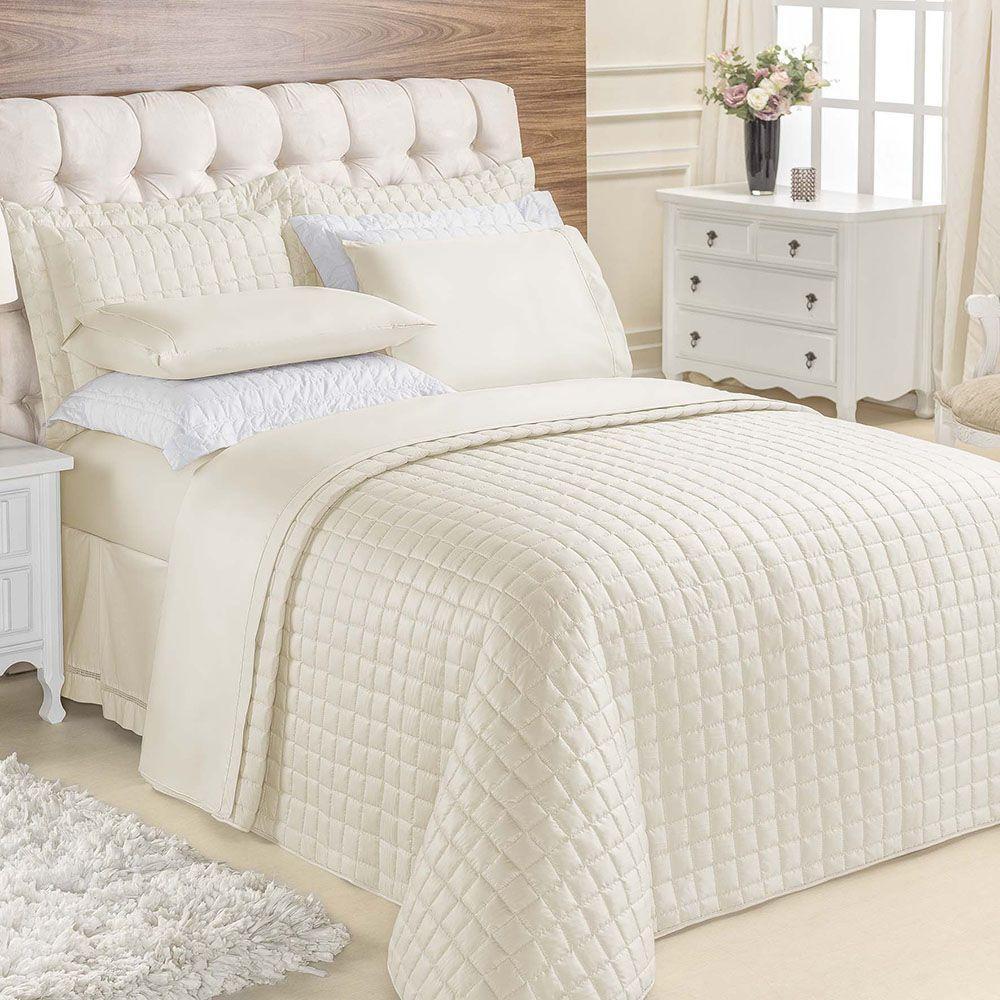 Kit Cobre Leito Colcha Veneza Queen 3 Peças Hipercal 180 Fios - Marfim - 1
