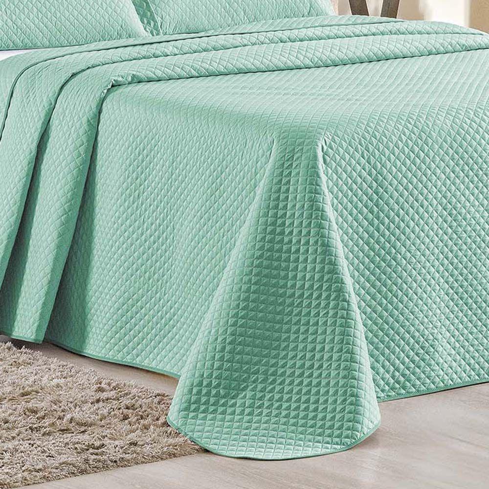Kit Cobre Leito Colcha Ideale Queen 3 Peças Matelado Geométrico - Verde Tiffany - 100% Poliéster - 3