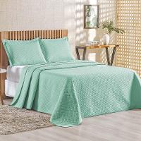 Kit Cobre Leito Colcha Ideale Queen 3 Peças Matelado Geométrico - Verde Tiffany - 100% Poliéster - 1