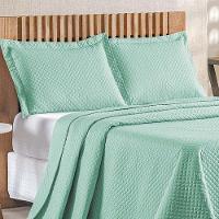 Kit Cobre Leito Colcha Ideale Queen 3 Peças Matelado Geométrico - Verde Tiffany - 100% Poliéster - 2