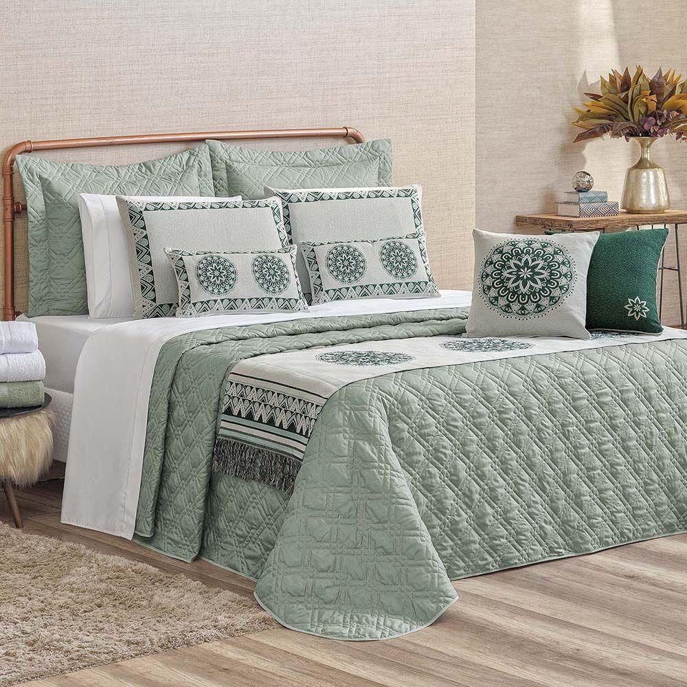 Kit Cobre Leito Colcha Tierry Queen 5 Peças Hipercal 180 Fios - Verde Malva - 1