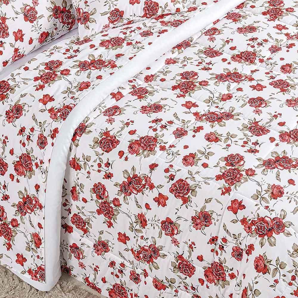 Kit Edredom Supreme Queen 5 Peças 100% Algodão 200 Fios Estampado - Rosas Vermelha - 2