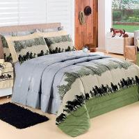 Kit Cobre Leito Colcha Encatare Queen 3 Peças Percal 200 Fios 100% Algodão - Texas Cavalo - 1