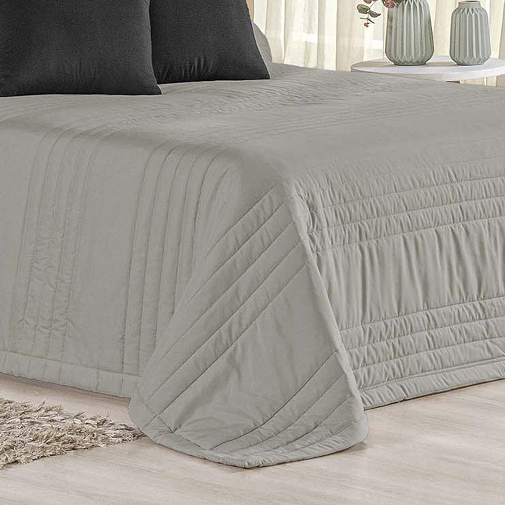 Kit Cobre Leito Colcha Dobby King 3 Peças Matelado 180 Fios - Cinza - 100% Poliéster - 2
