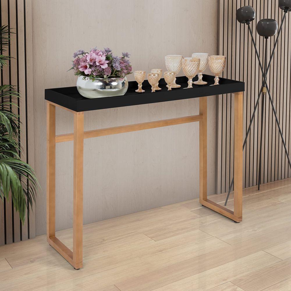 Aparador Buffet Slim Para Sala Cozinha Pés Madeira Tampo MDF Preto - 3