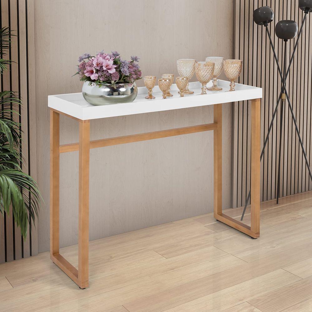 Aparador Buffet Slim Para Sala Cozinha Pés Madeira Tampo MDF Branco - 3