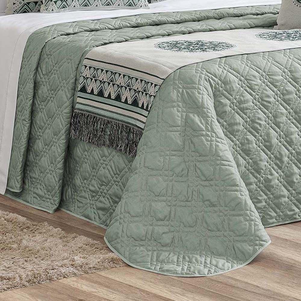 Kit Cobre Leito Colcha Tierry King 5 Peças Hipercal 180 Fios - Verde Malva - 2