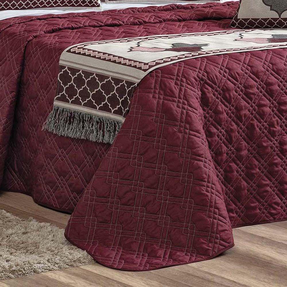 Kit Cobre Leito Colcha Tierry King 5 Peças Hipercal 180 Fios - Vinho - 2