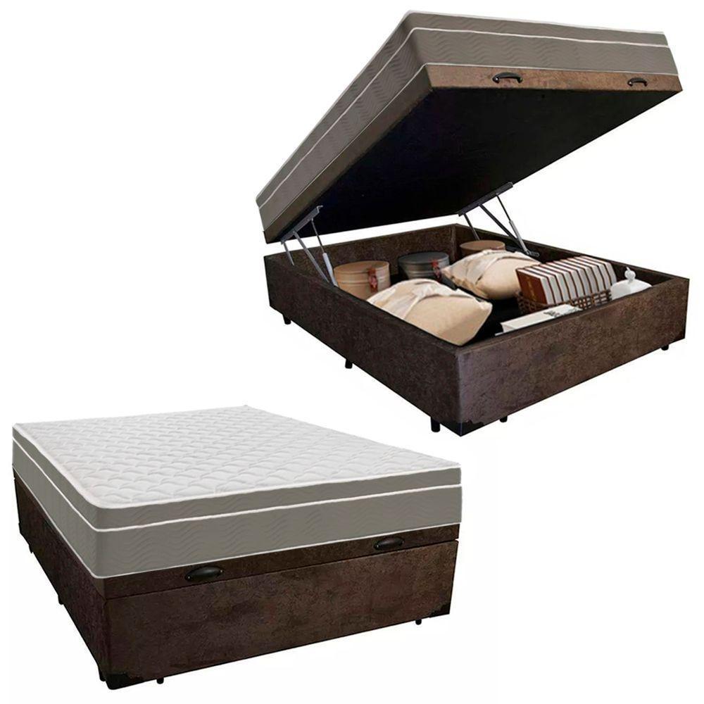 Cama Box Baú Casal Suede + Colchão Sereneprime Molas Ensacadas 138x188x69 Marrom - 1