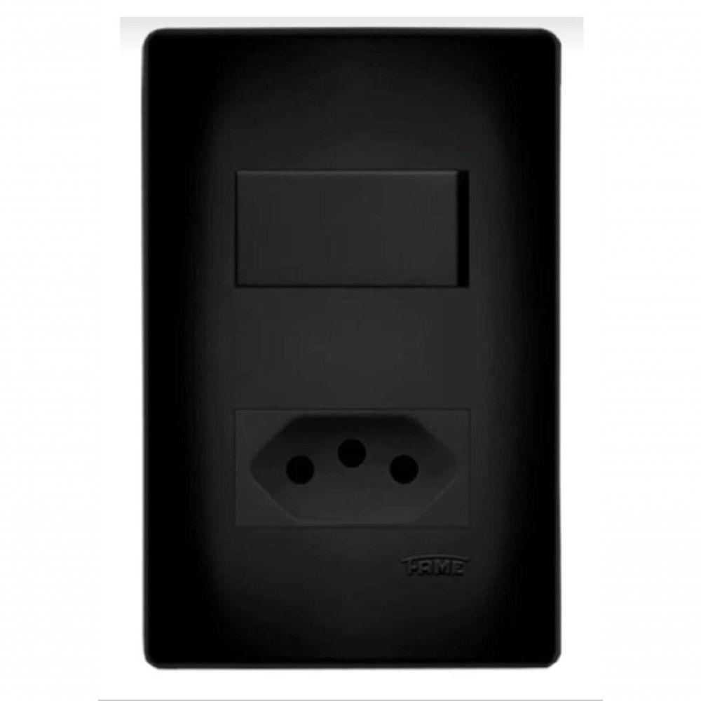Conjunto Fame Habitat Black - Interruptor Simples 16a, Tomada 2p+t 10a - 1