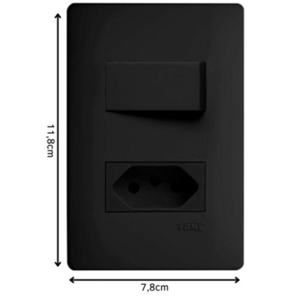 Conjunto Fame Habitat Black - Interruptor Simples 16a, Tomada 2p+t 10a - 3