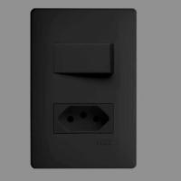 Conjunto Fame Habitat Black - Interruptor Simples 16a, Tomada 2p+t 10a - 2